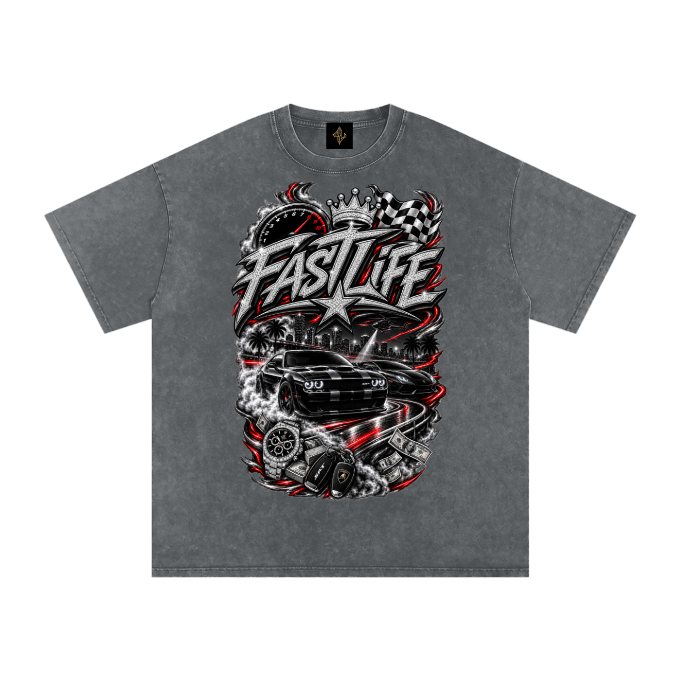 FASTLIFE racing Snow Washed Oversized Cotton T-Shirt