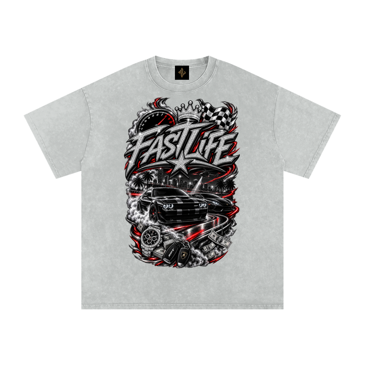 FASTLIFE racing Snow Washed Oversized Cotton T-Shirt