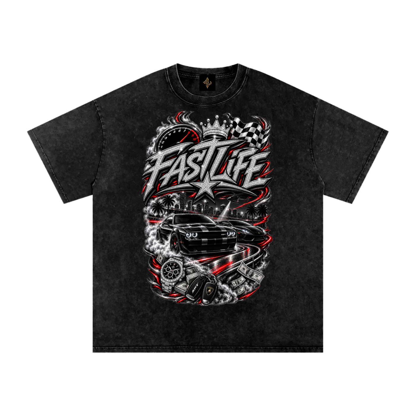 FASTLIFE racing Snow Washed Oversized Cotton T-Shirt