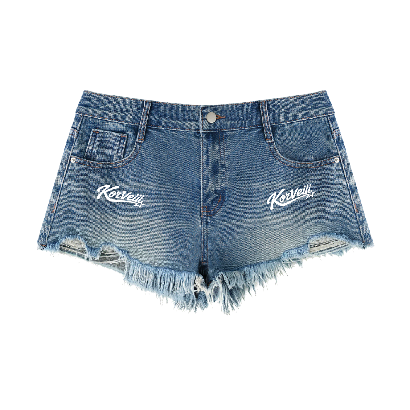 Women's Korveiii Vintage Wash Raw Hem Denim Shorts
