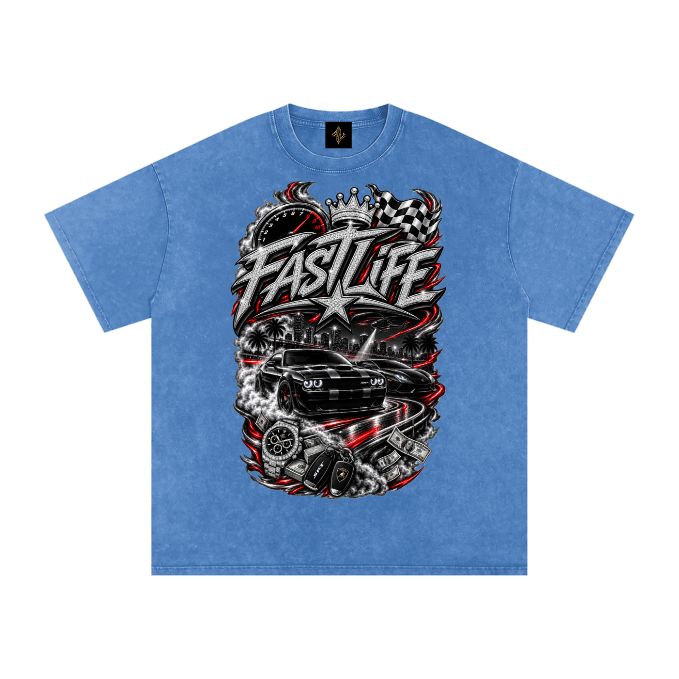 FASTLIFE racing Snow Washed Oversized Cotton T-Shirt