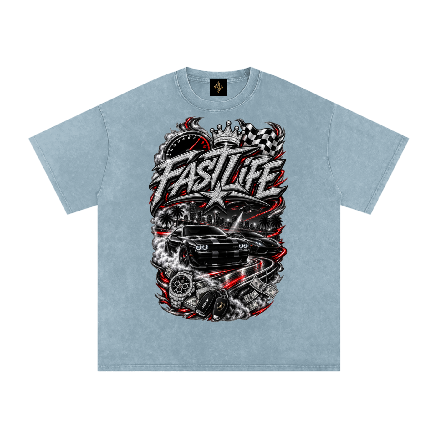 FASTLIFE racing Snow Washed Oversized Cotton T-Shirt