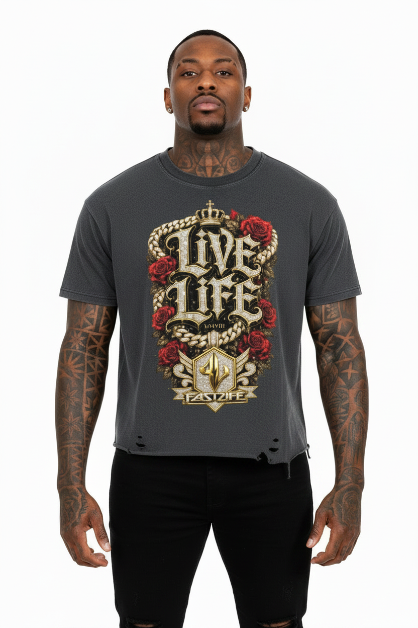 FASTLIFE  LiVE LiFe Vintage Wash Boxy Distressed Hem T-Shirt
