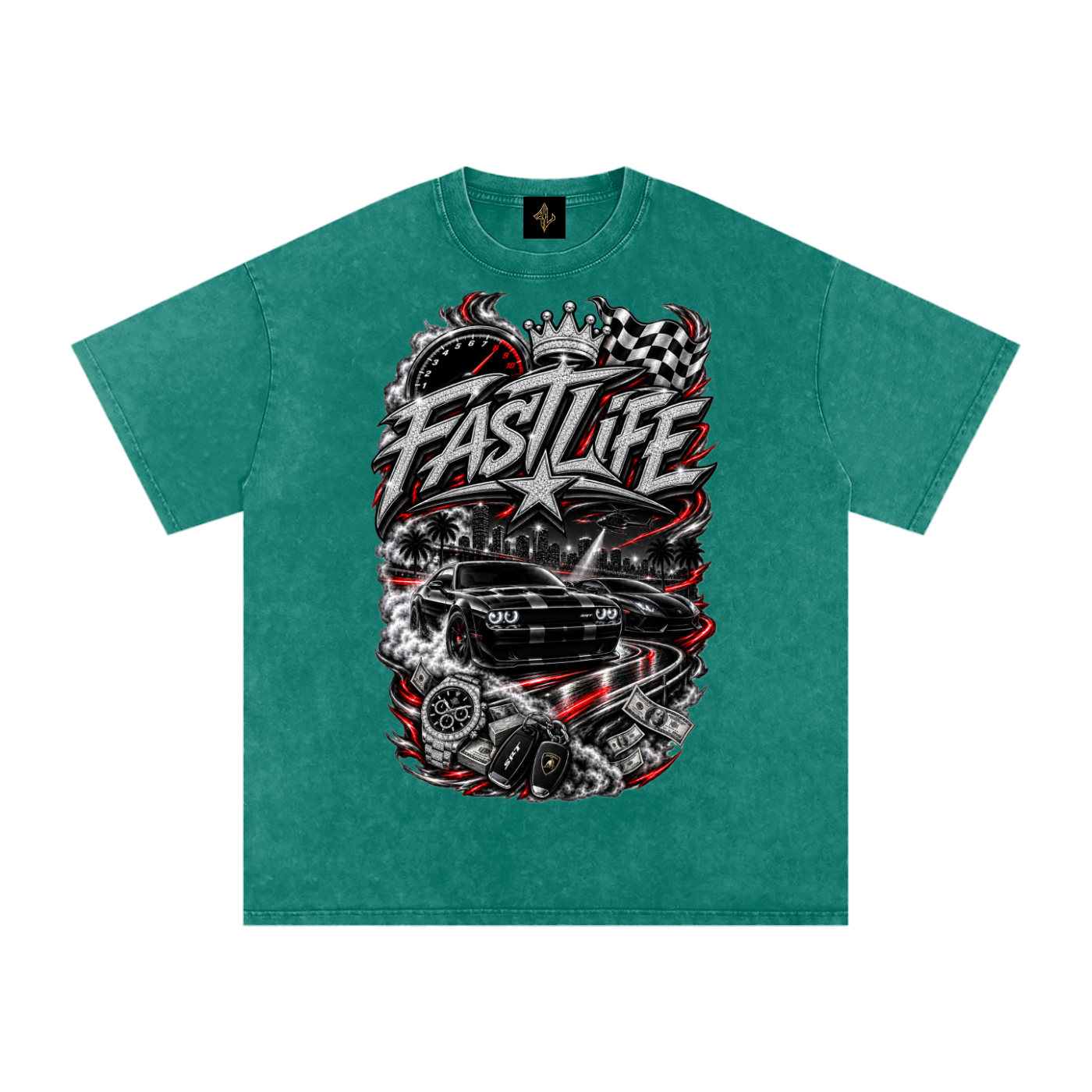 FASTLIFE racing Snow Washed Oversized Cotton T-Shirt