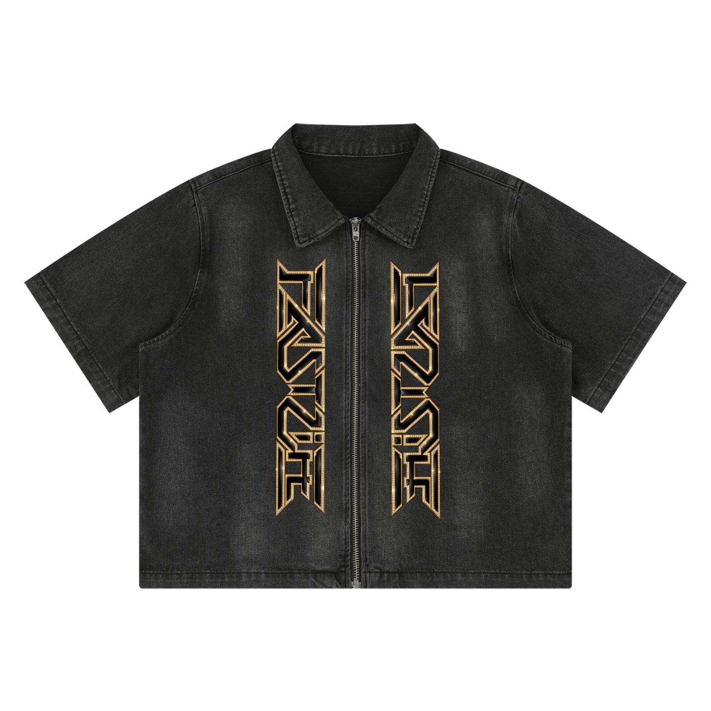 A FASTLIFE  HOF Vintage Washed Full-Zip Denim Shirt