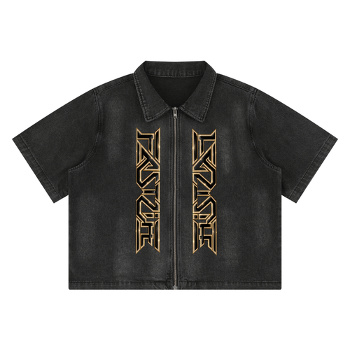 A FASTLIFE  HOF Vintage Washed Full-Zip Denim Shirt
