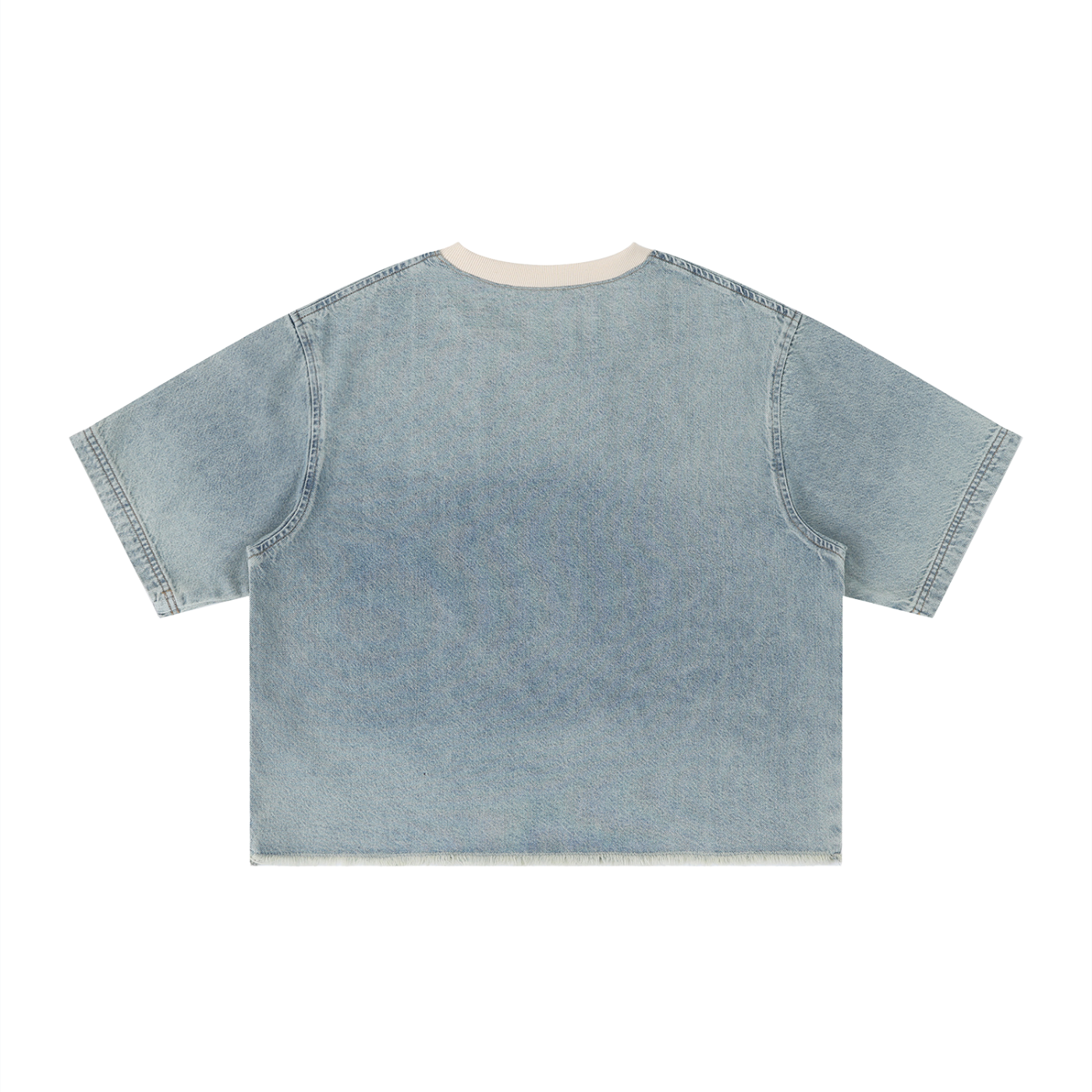 Korveiii Cross Vintage Crop Wash Boxy Raw Hem Denim T-Shirt