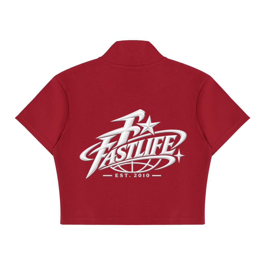 FASTLIFE World Wide Women's Cropped Full Zip Short Sleeve T-Shirt