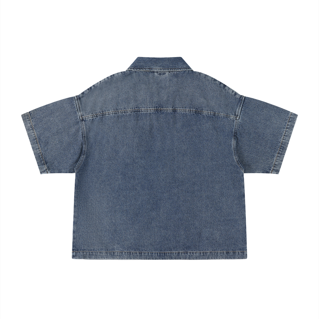 Korveiii Crop Quarter-Zip Denim Shirt