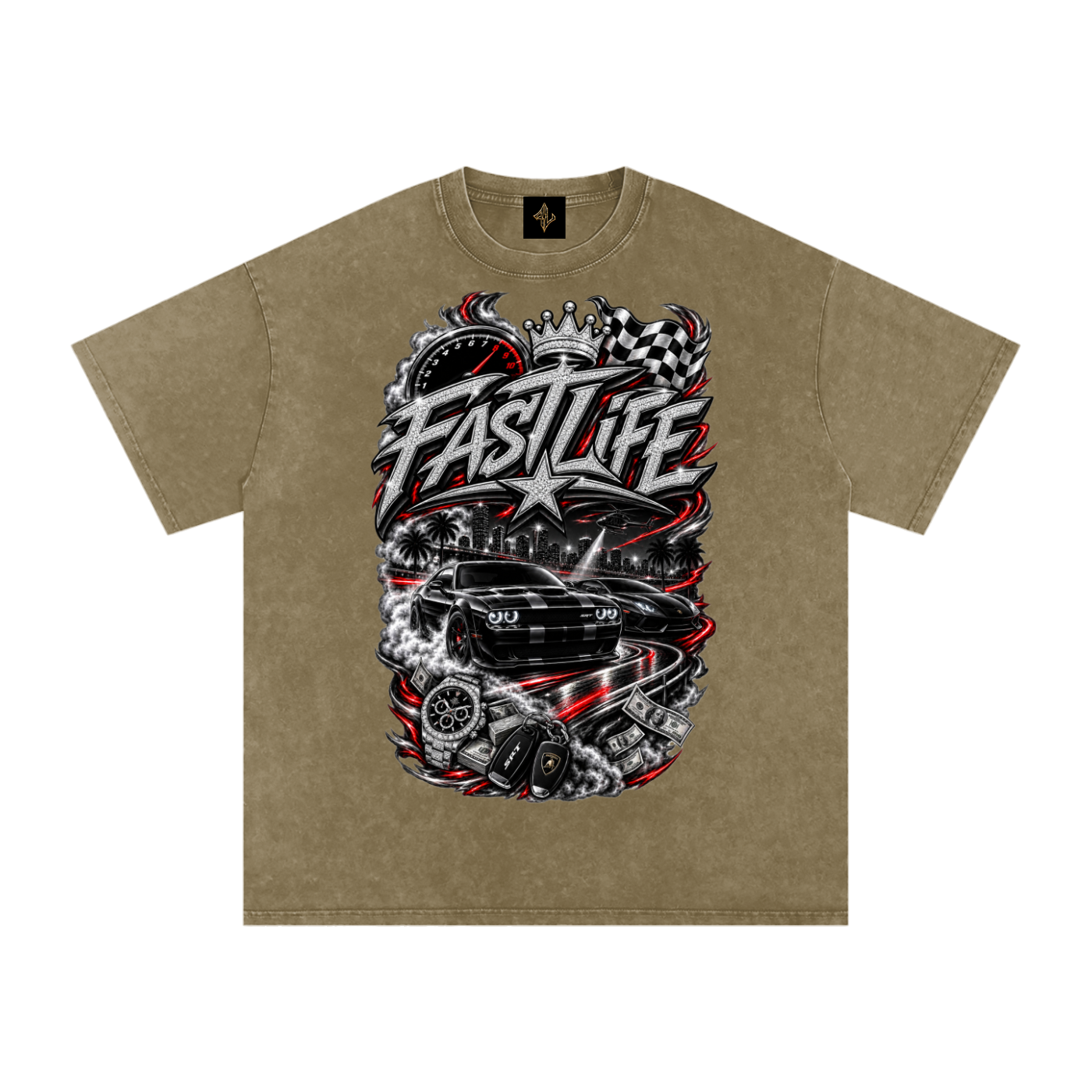 FASTLIFE racing Snow Washed Oversized Cotton T-Shirt