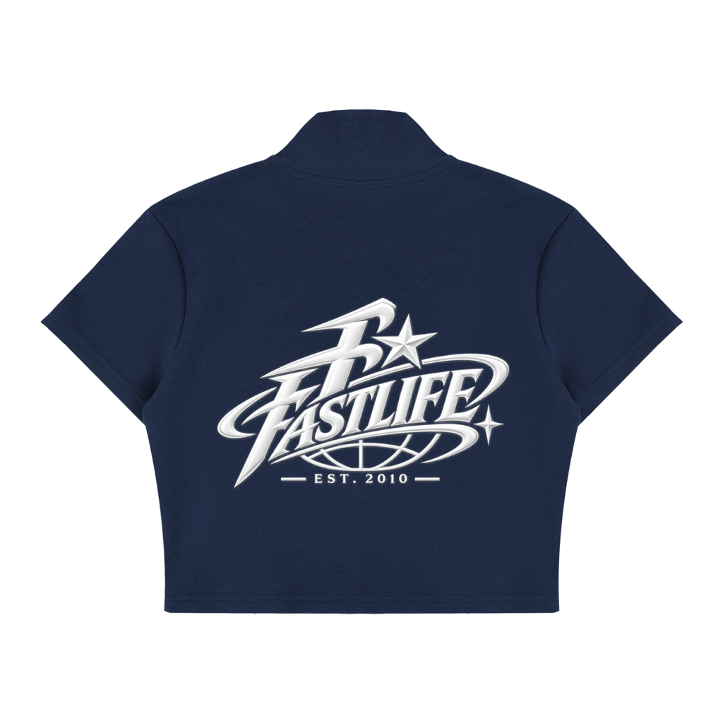 FASTLIFE World Wide Women's Cropped Full Zip Short Sleeve T-Shirt