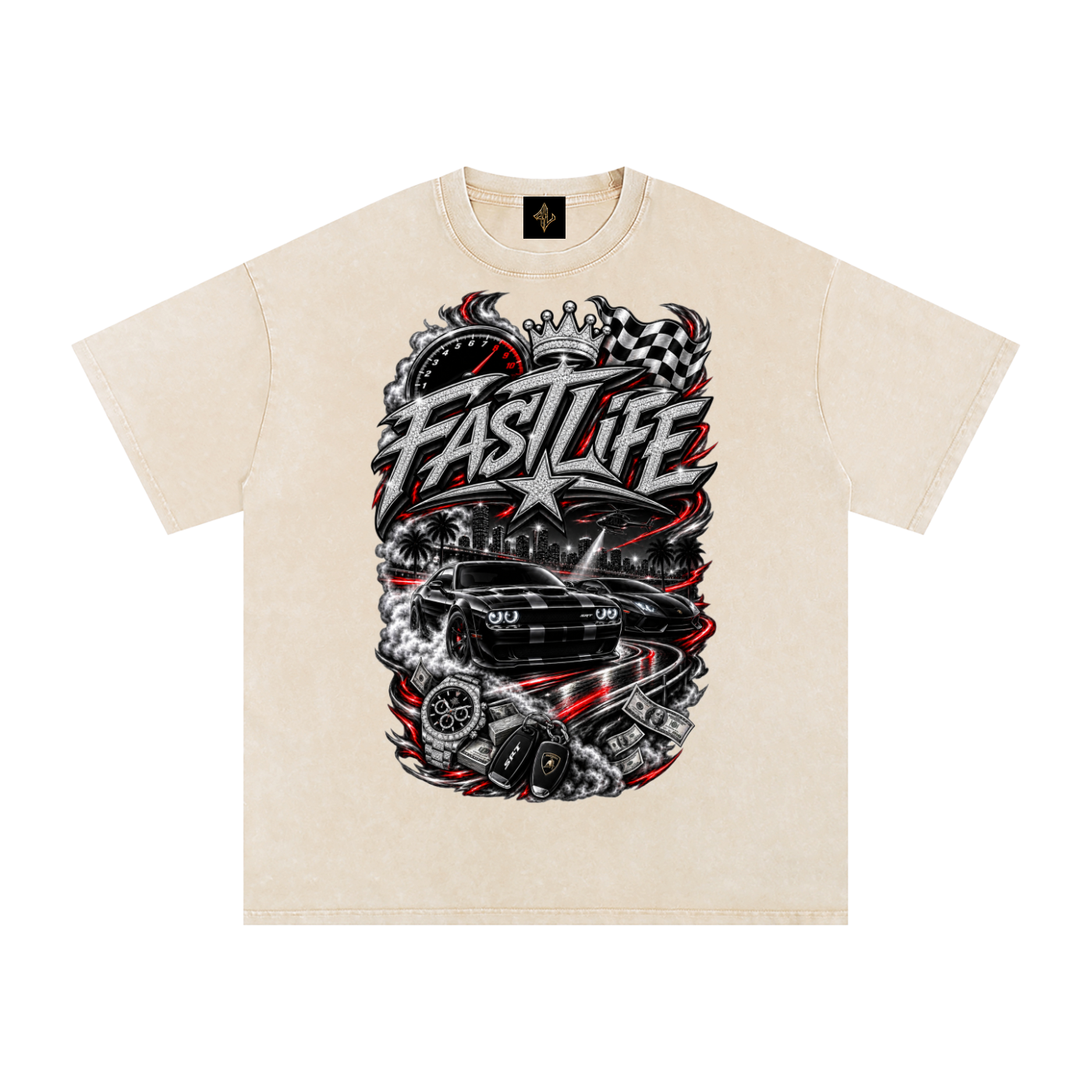 FASTLIFE racing Snow Washed Oversized Cotton T-Shirt