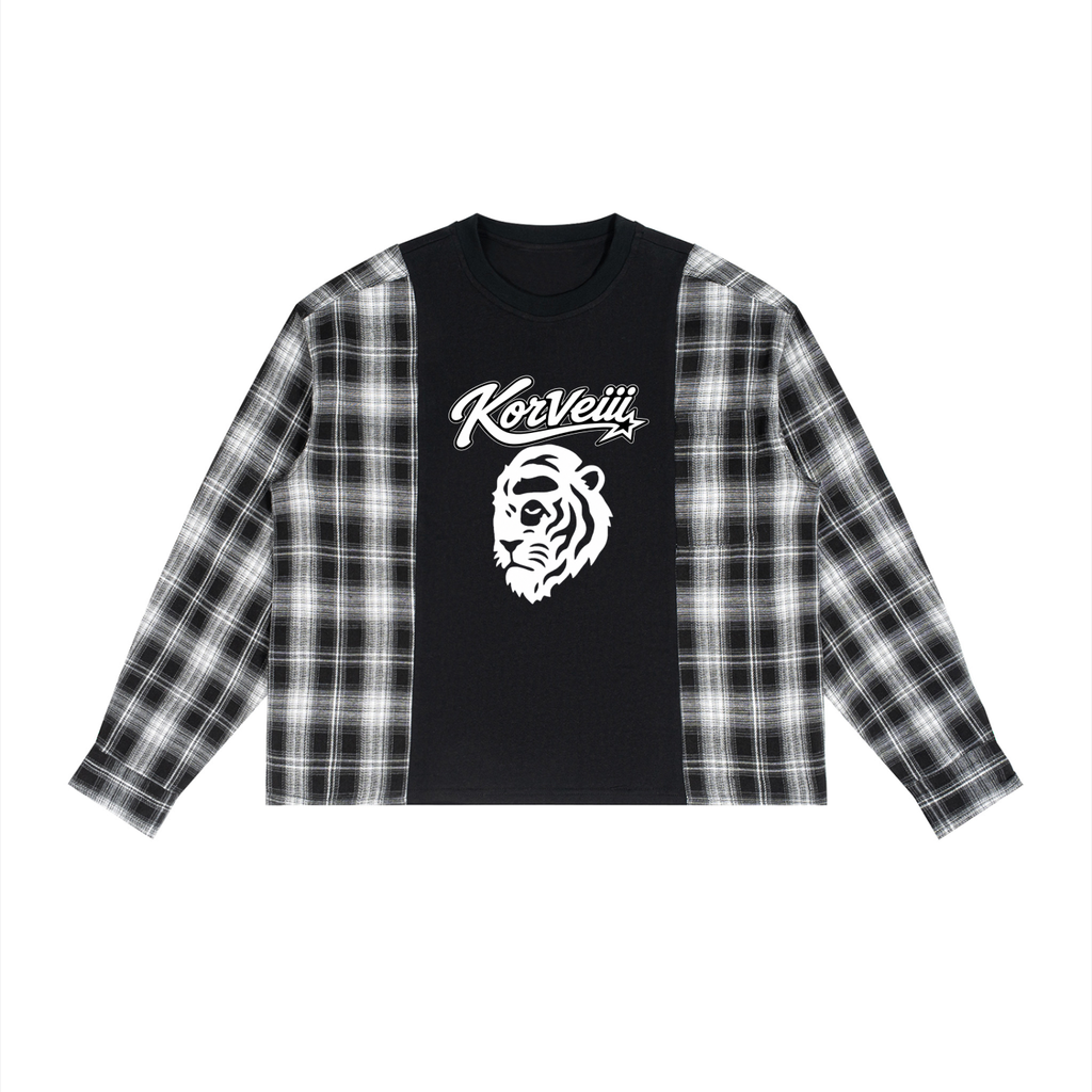Korveiii  Plaid Panel Long Sleeve T-Shirt