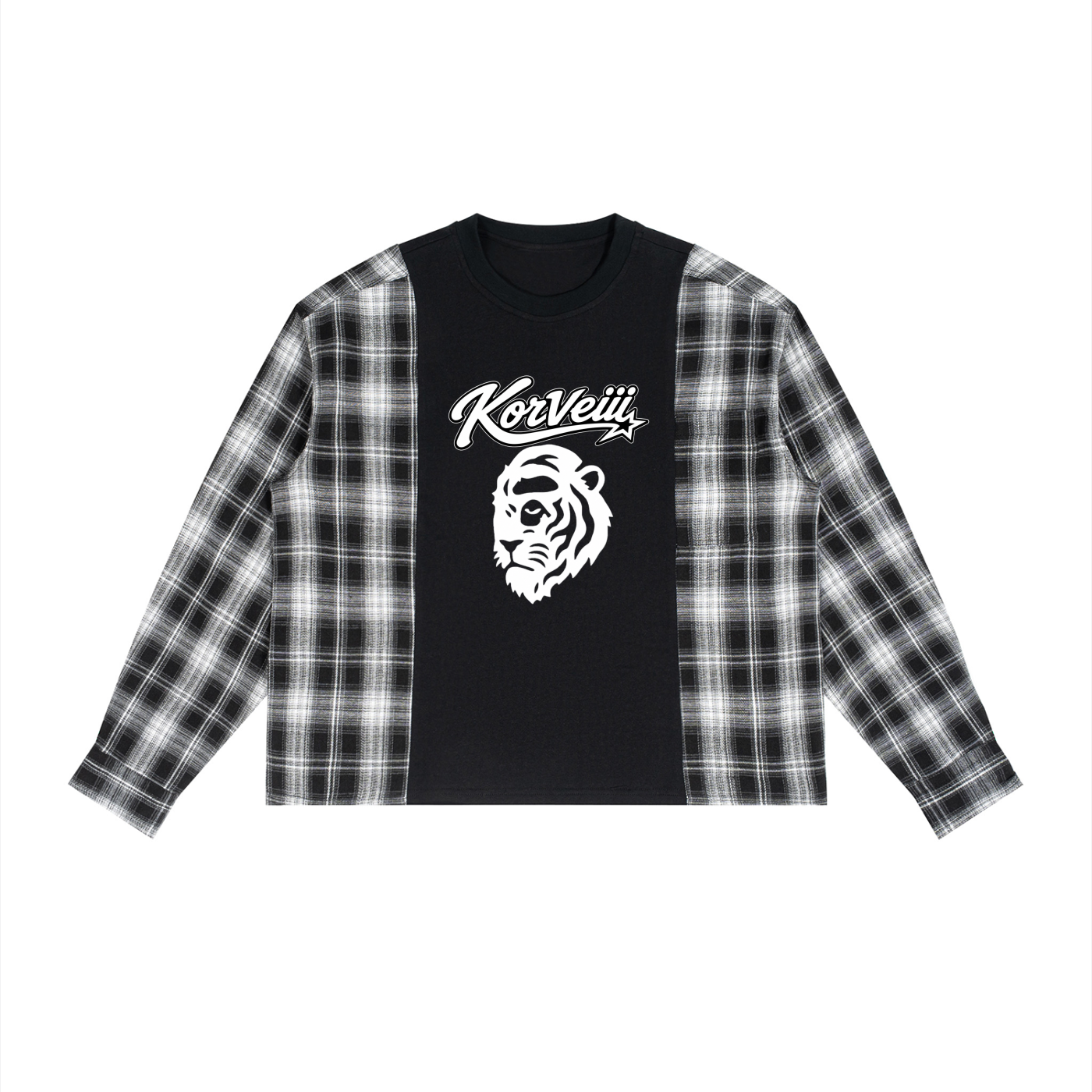 Korveiii  Plaid Panel Long Sleeve T-Shirt