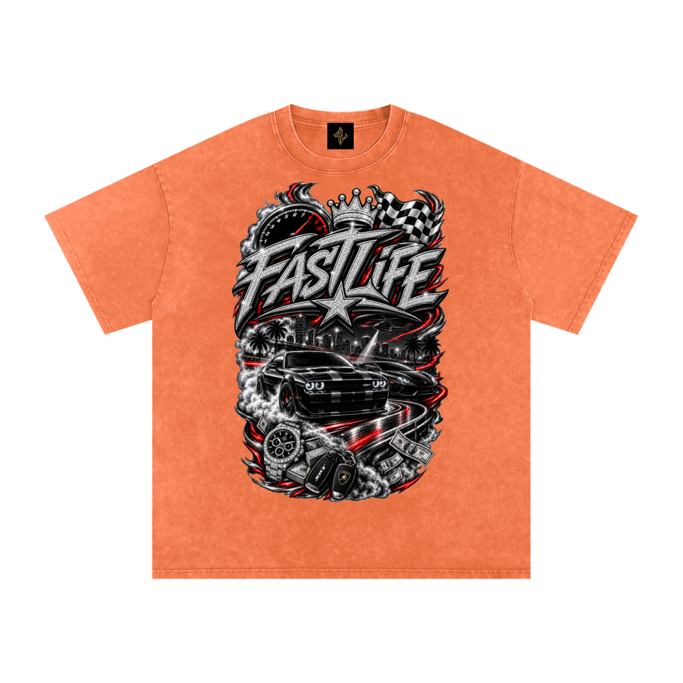 FASTLIFE racing Snow Washed Oversized Cotton T-Shirt