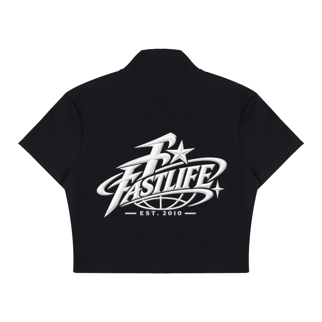 FASTLIFE World Wide Women's Cropped Full Zip Short Sleeve T-Shirt