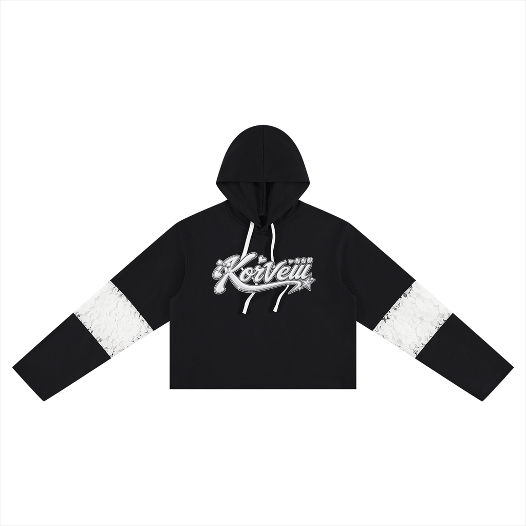 Korveiii Women’s Ms Pretty Cropped Lace-Panel Hoodie