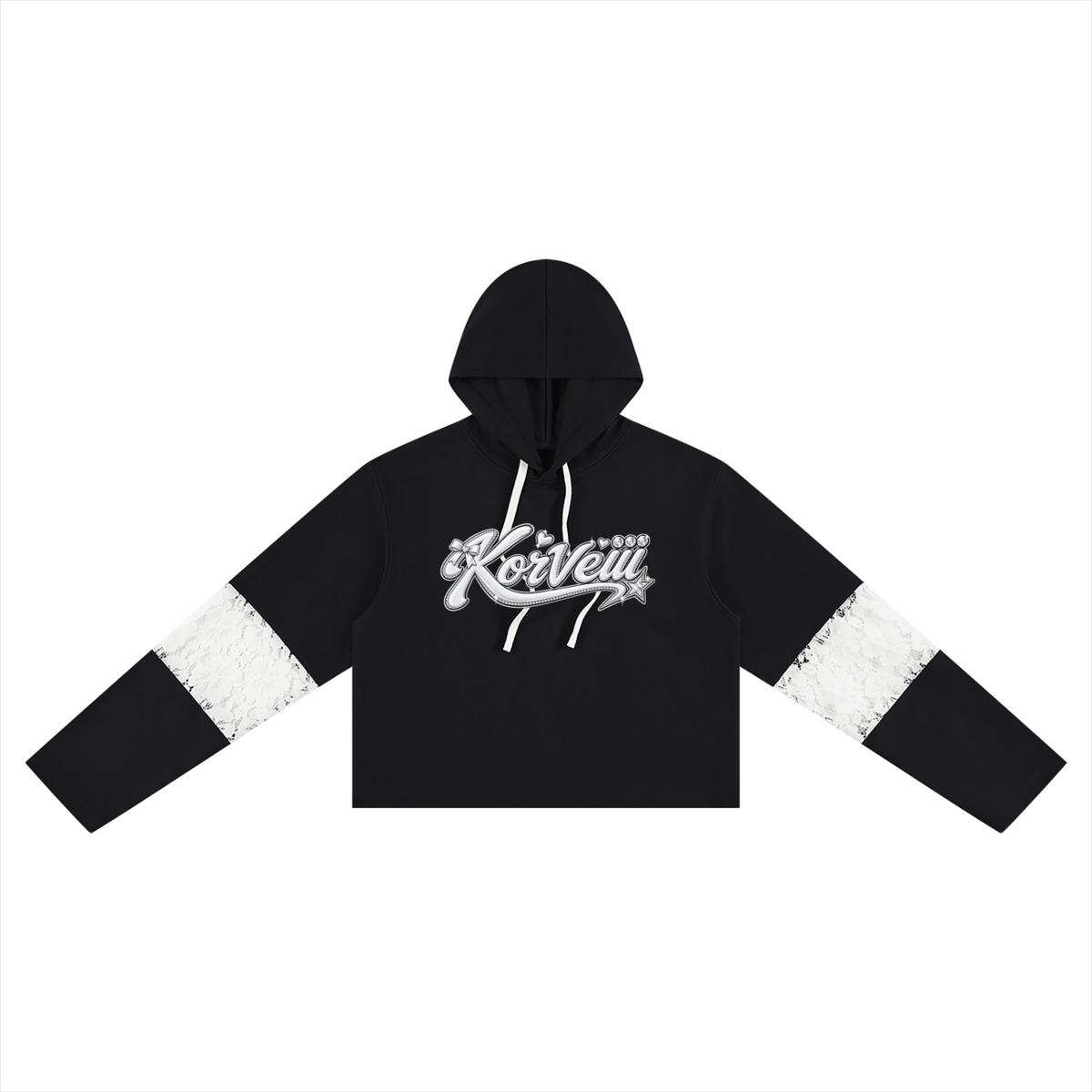 Korveiii Women’s Ms Pretty Cropped Lace-Panel Hoodie