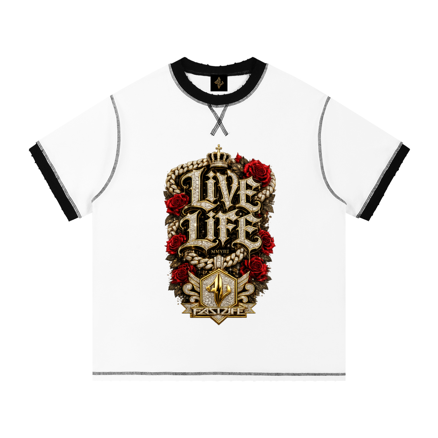 FASTLIFE Live Life HOF Contrast-Stitched  T-Shirt