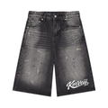 Korveiii Men’s Vintage Wash Wide Leg Denim Shorts