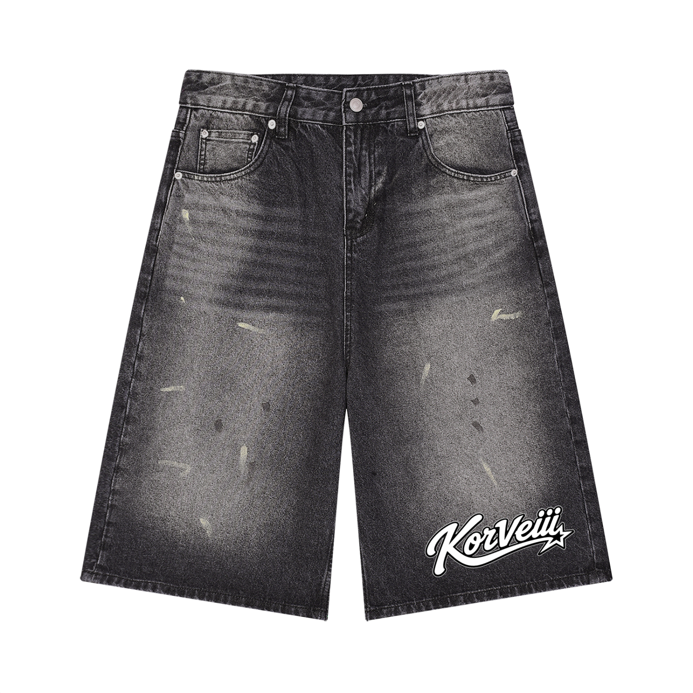 Korveiii Men’s Vintage Wash Wide Leg Denim Shorts