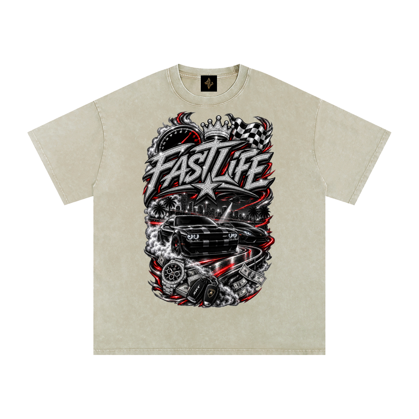 FASTLIFE racing Snow Washed Oversized Cotton T-Shirt