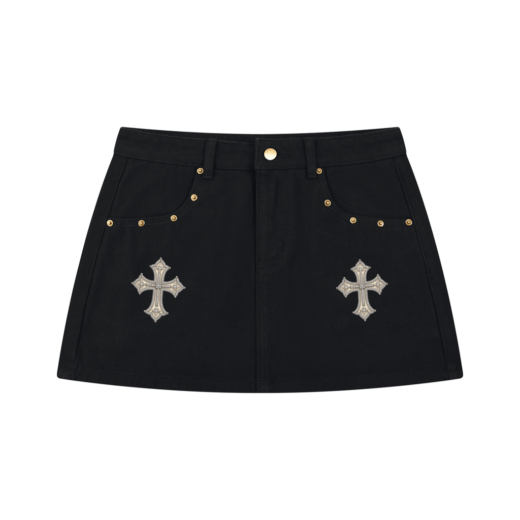 Korveiii Women’s Cross Your Mind Studded Denim Mini Skirt