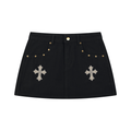 Korveiii Women’s Cross Your Mind Studded Denim Mini Skirt
