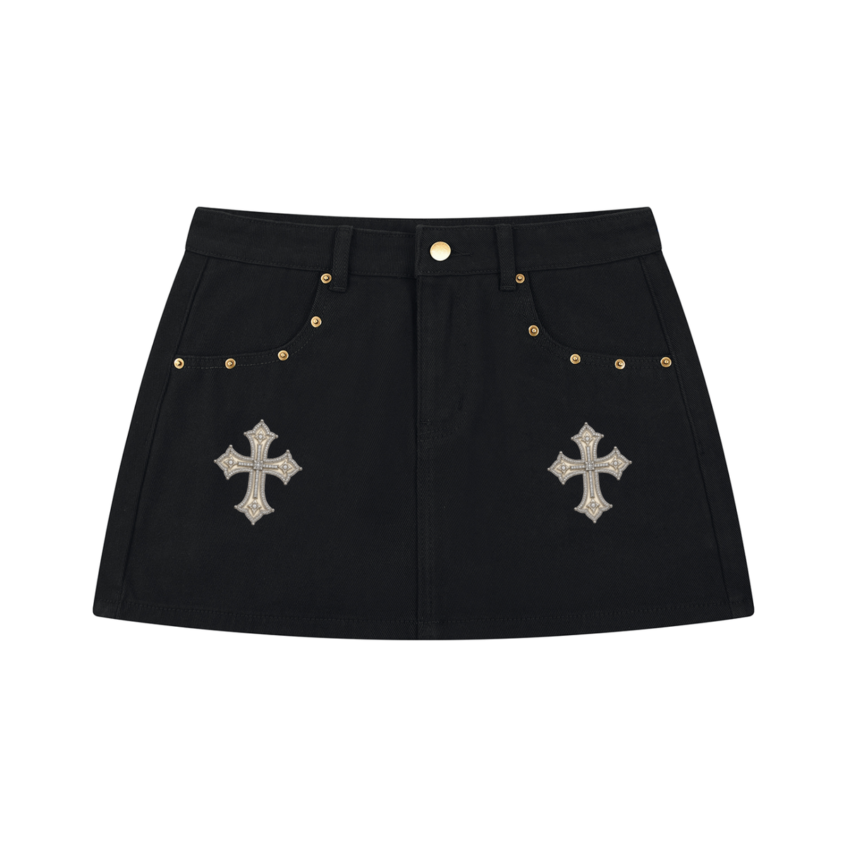 Korveiii Women’s Cross Your Mind Studded Denim Mini Skirt