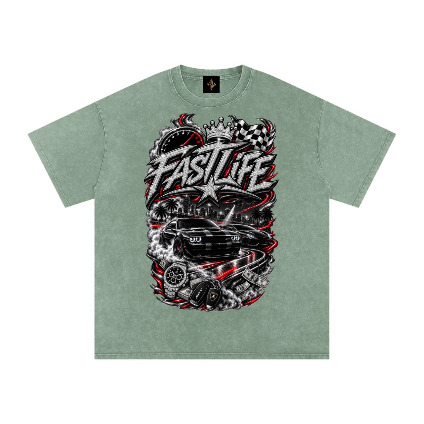 FASTLIFE racing Snow Washed Oversized Cotton T-Shirt