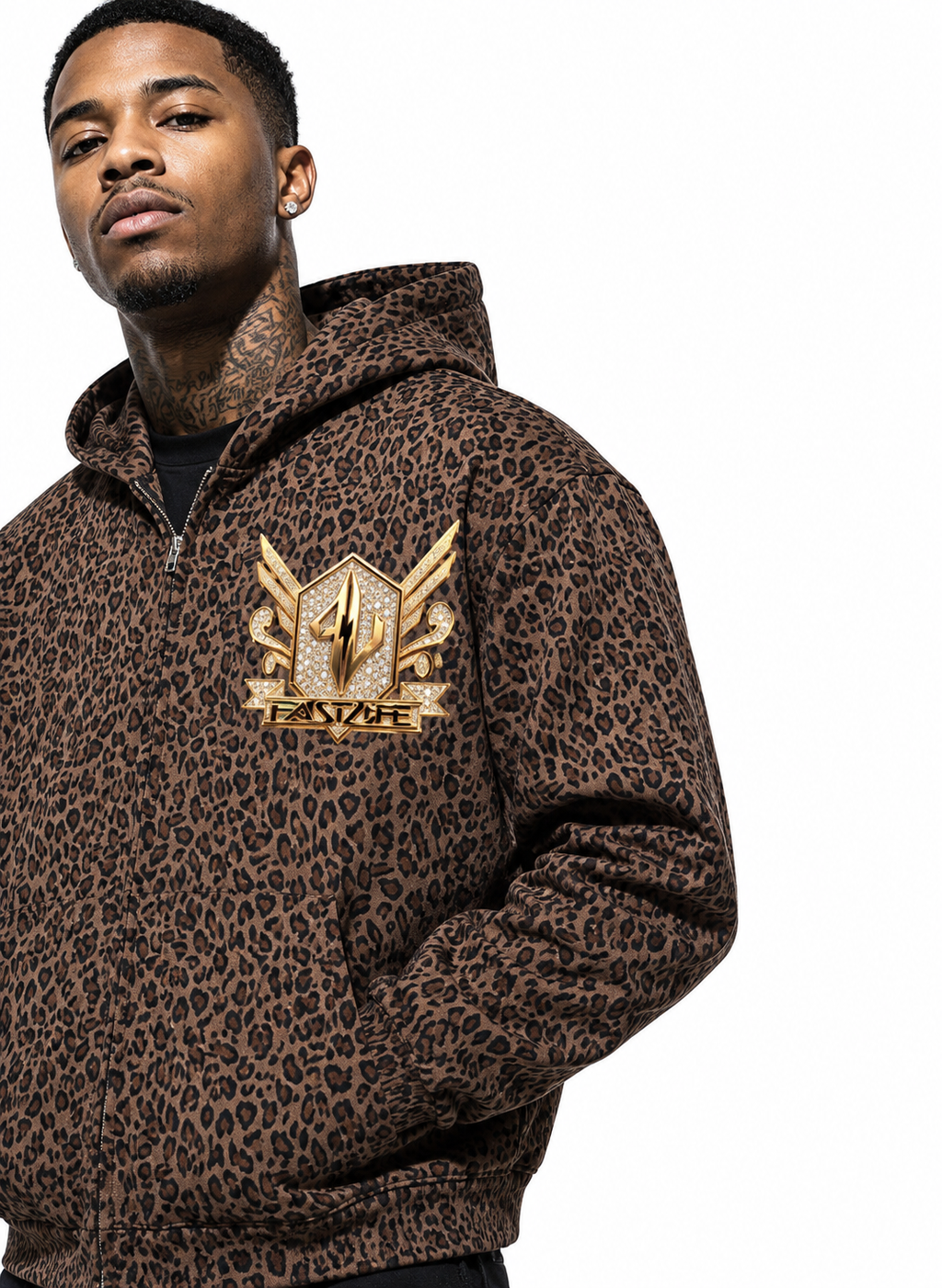 A FASTLIFE  HOF Leopard Crop Jacket