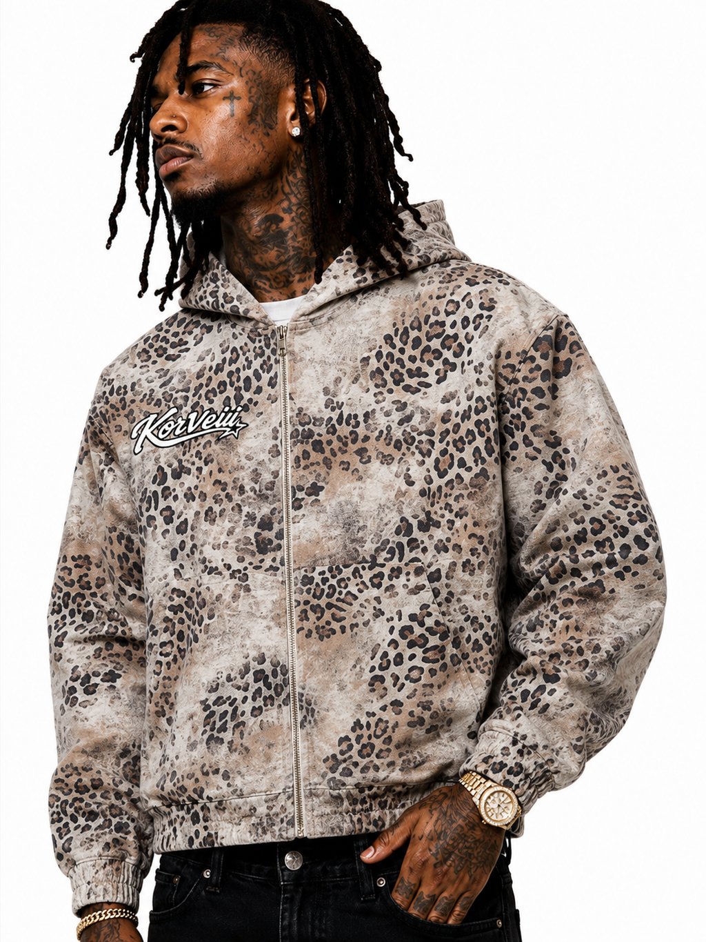 Korveiii Leopard Full Zip Hoodie