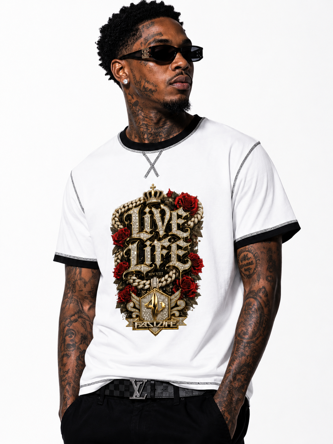 FASTLIFE Live Life HOF Contrast-Stitched  T-Shirt