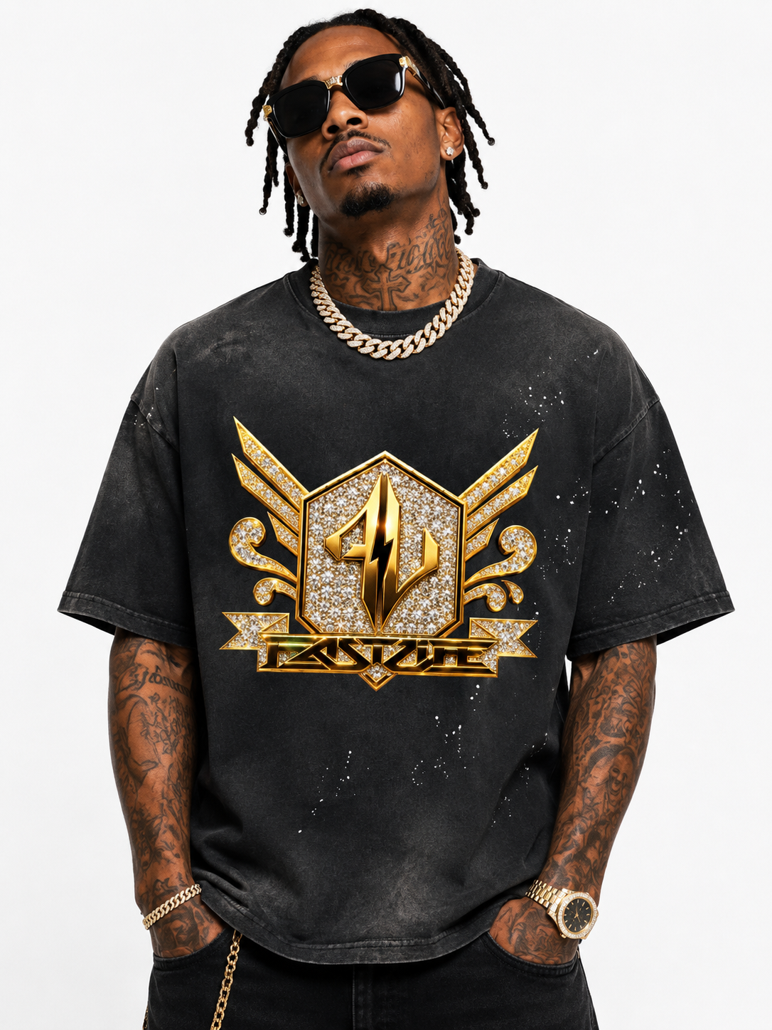 FASTLIFE Hand-Frayed Sunfade Paint Splatter T-Shirt