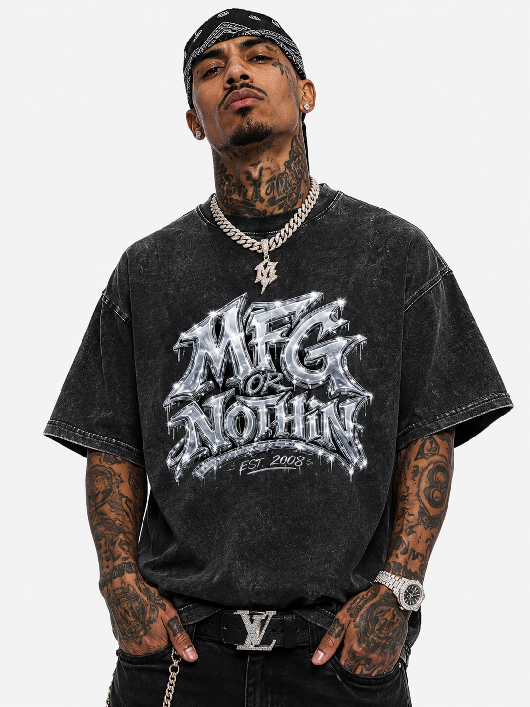 MFG or Nothin mineral Wash Crop tee