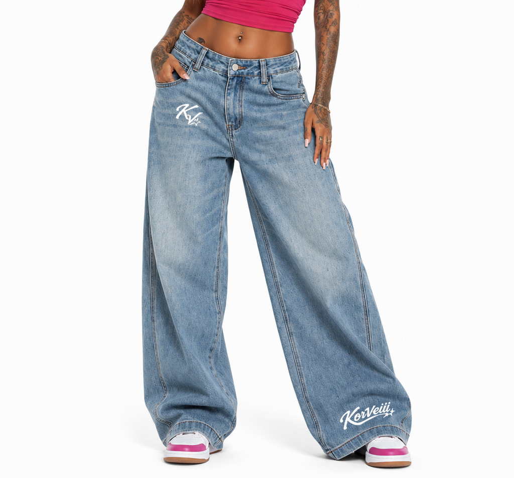 Women’s Korveiii Vintage Wash High Rise Wide Leg Jeans