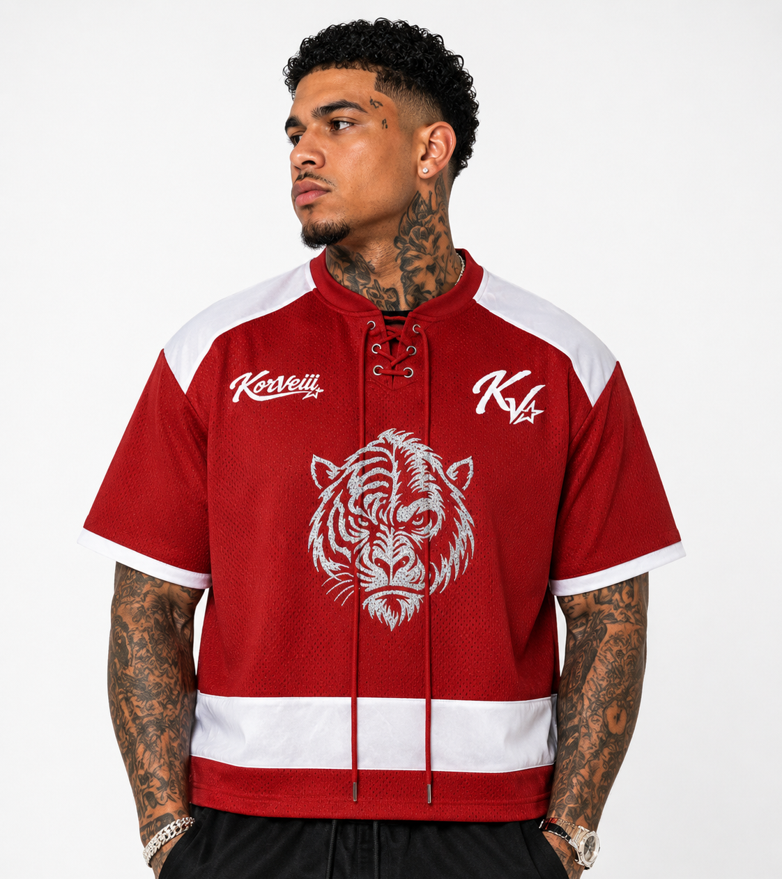 Korveiii Raglan Sleeve Mesh Boxy T-Shirt