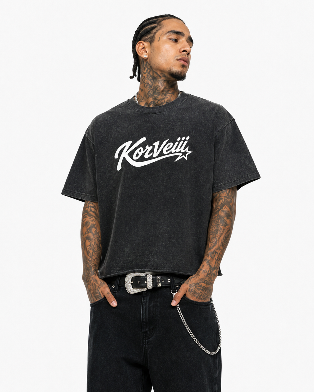 Korveiii Raw Edge Snow Washed Boxy T-Shirt
