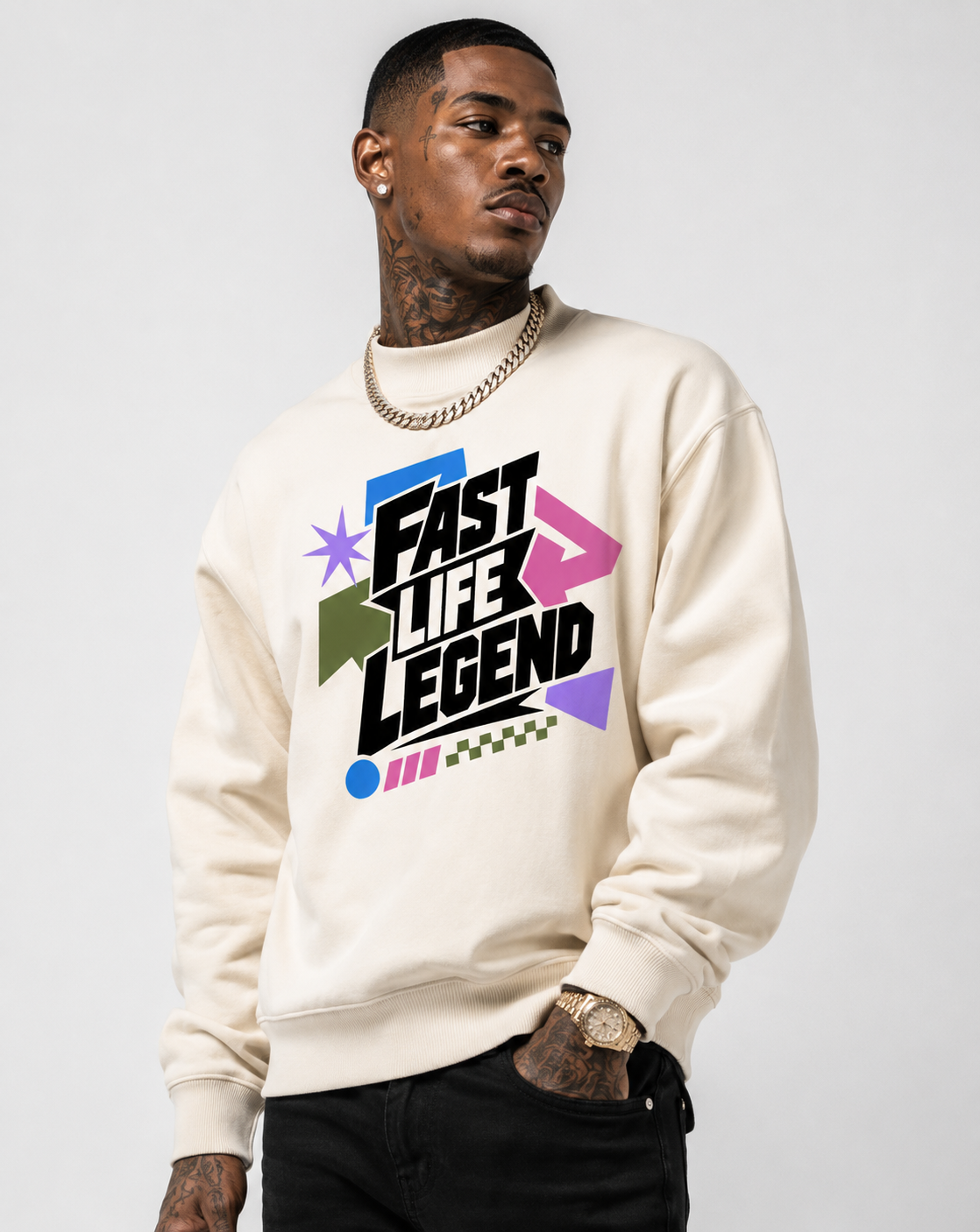 A FASTLIFE LEGEND Essential Fleece Mock-Neck Crew Sweatshirt