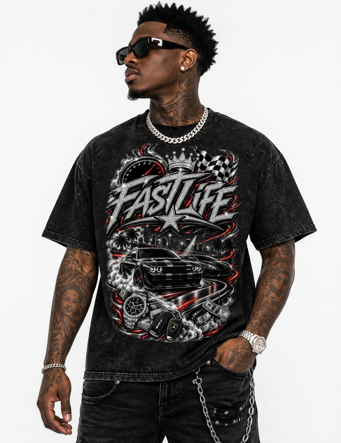 FASTLIFE racing Snow Washed Oversized Cotton T-Shirt