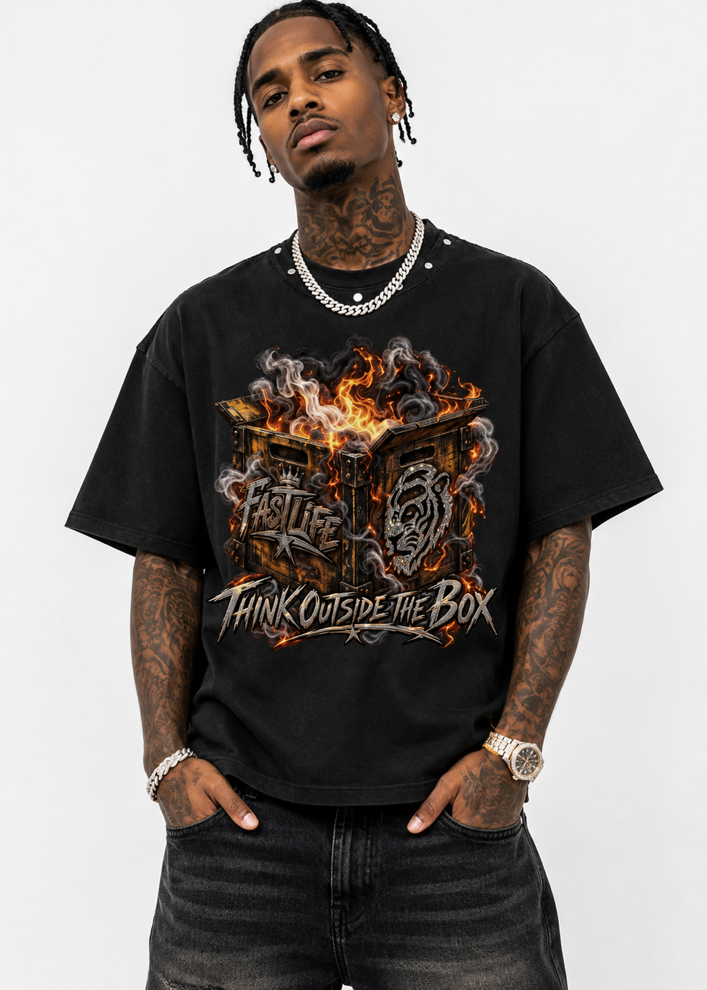 FASTLIFE x Korveiii Think Outside The Box Boxy Studded tee