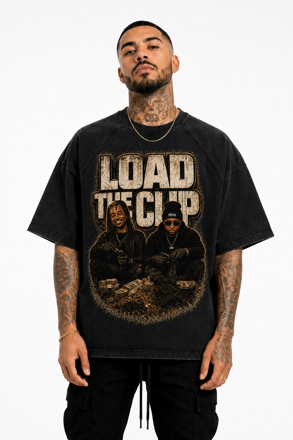 TayF3rd x Kslimm - Load The Clip Unisex Mineral Wash Boxy Waffle T-Shirt