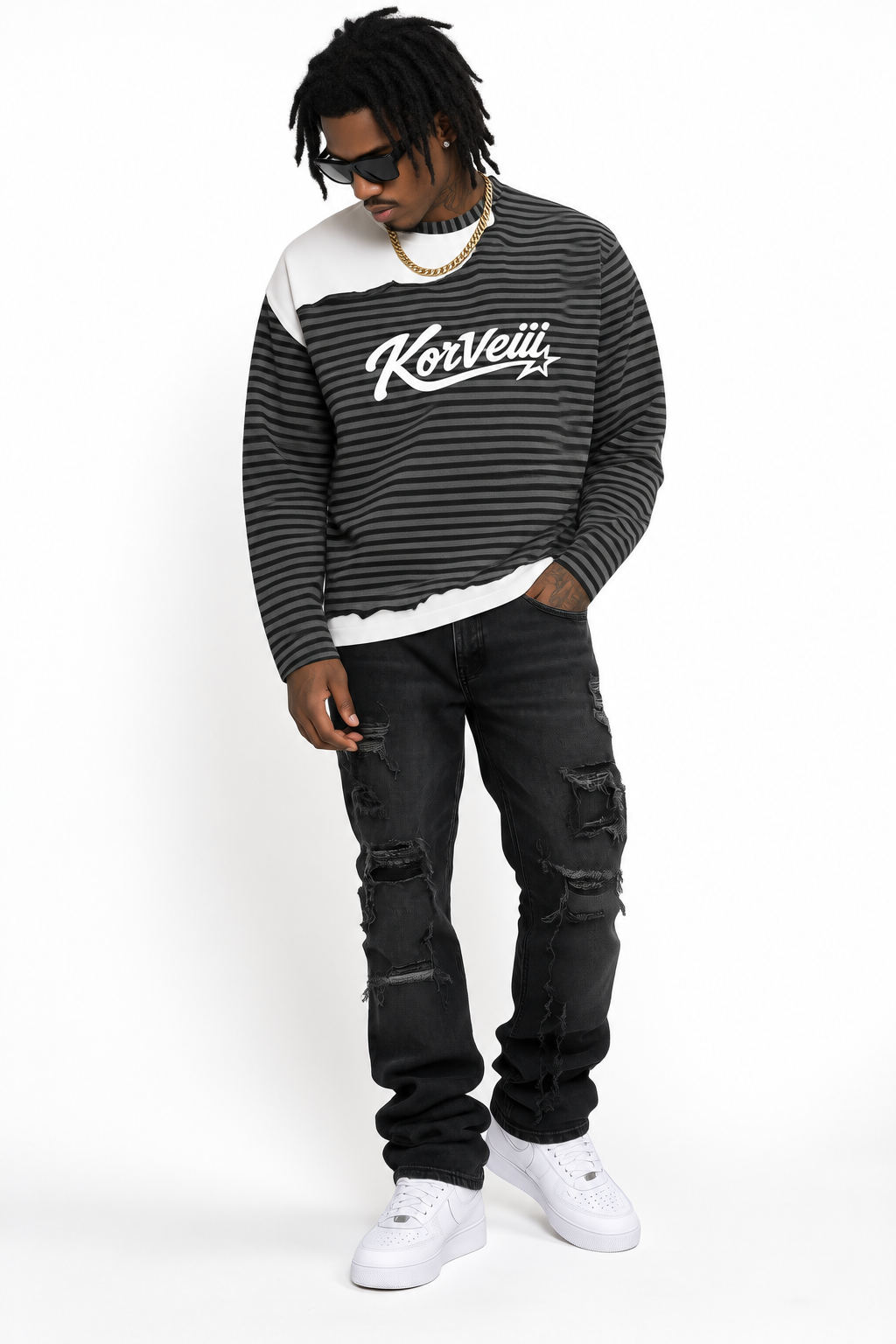 Korveiii Striped Panel Boxy Long Sleeve