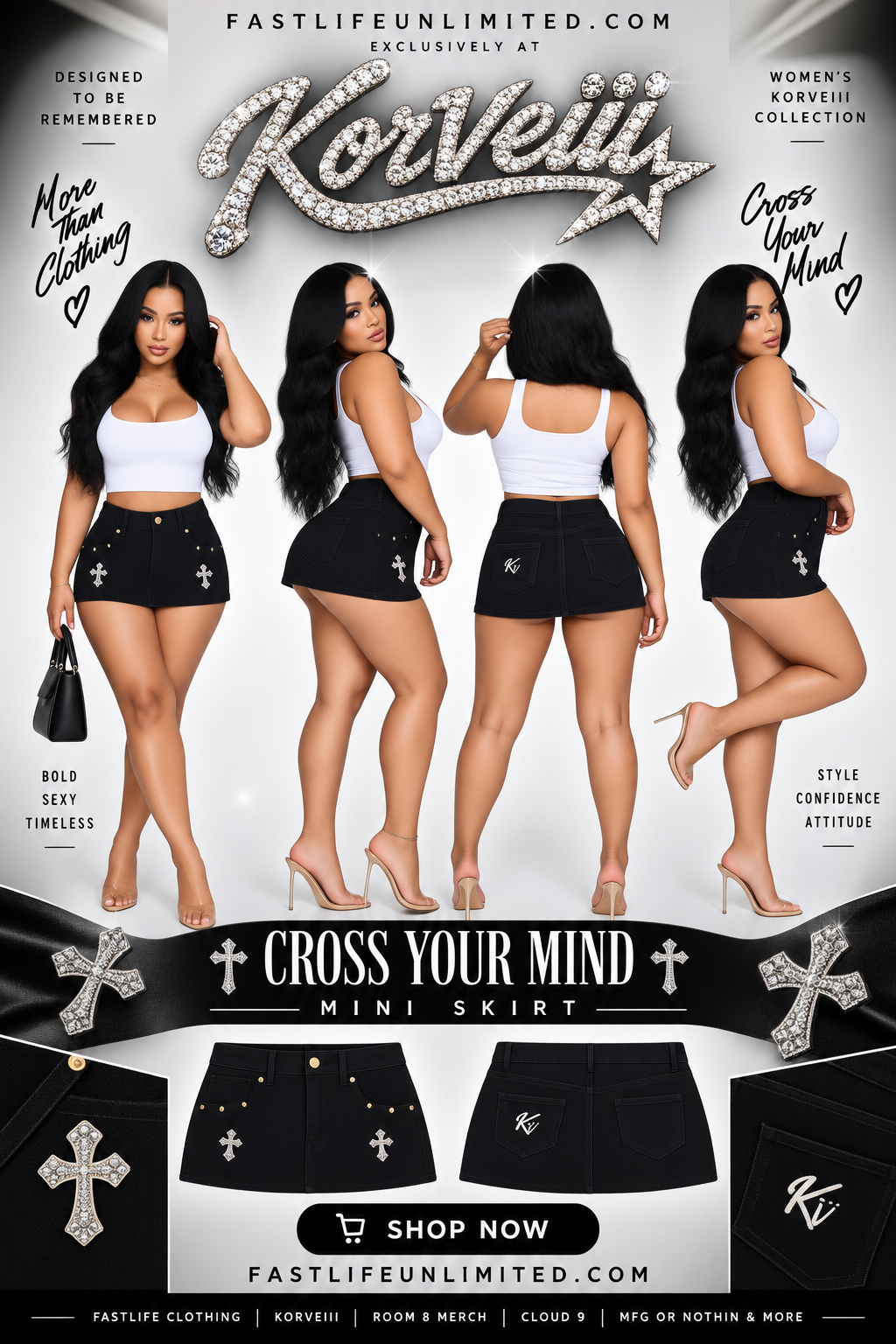 Korveiii Women’s Cross Your Mind Studded Denim Mini Skirt