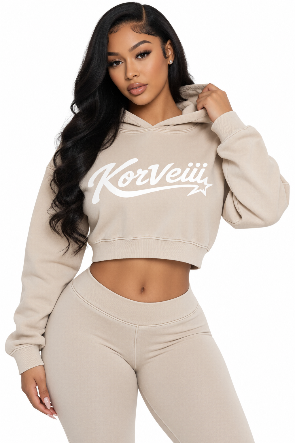 Korveiii Women’s Mineral Washed Crop Hoodie