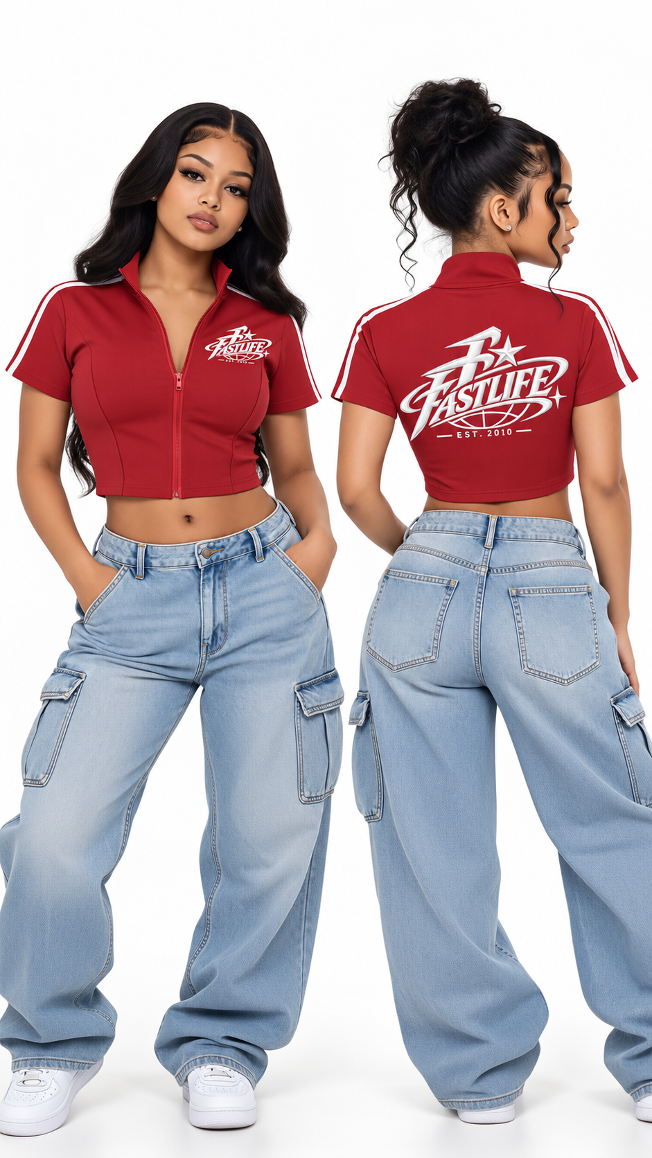 FASTLIFE World Wide Women's Cropped Full Zip Short Sleeve T-Shirt
