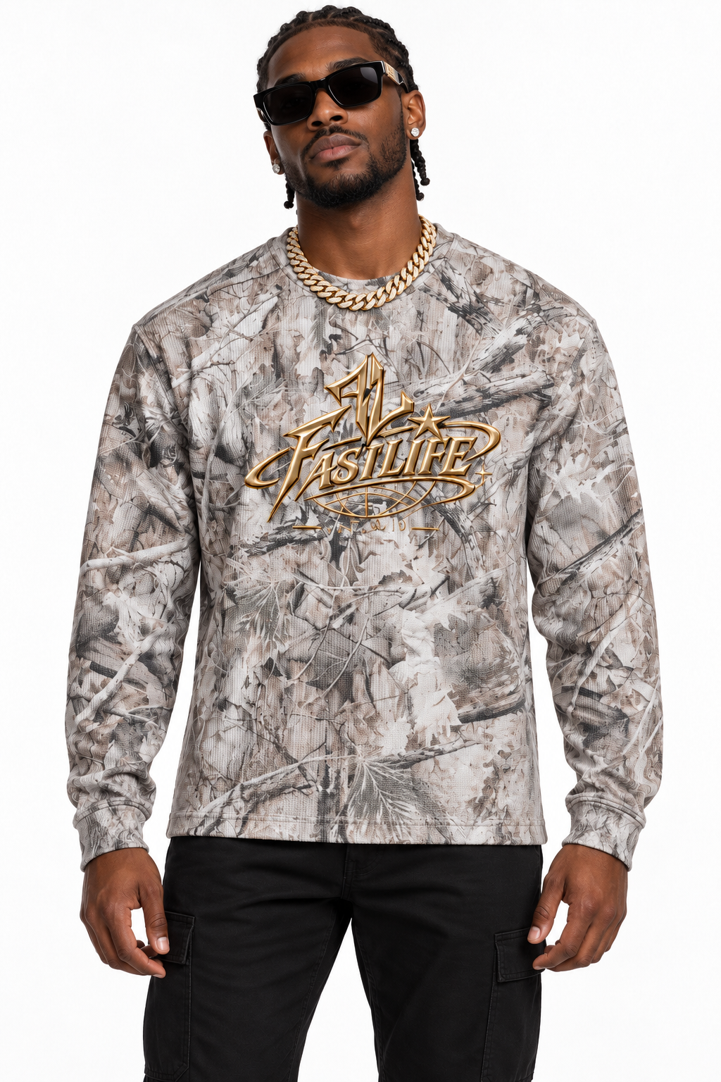 FASTLIFE World Wide Unisex Tree Camo Waffle T-Shirt