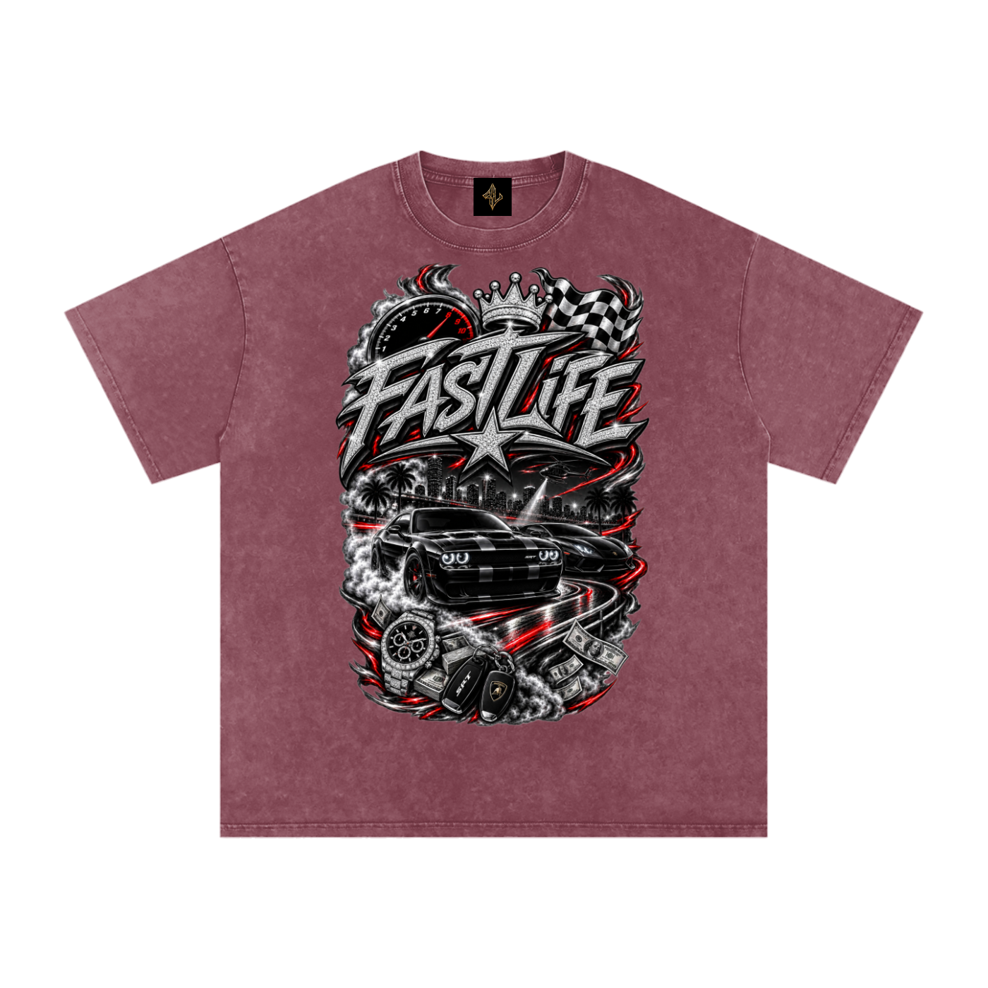 FASTLIFE racing Snow Washed Oversized Cotton T-Shirt