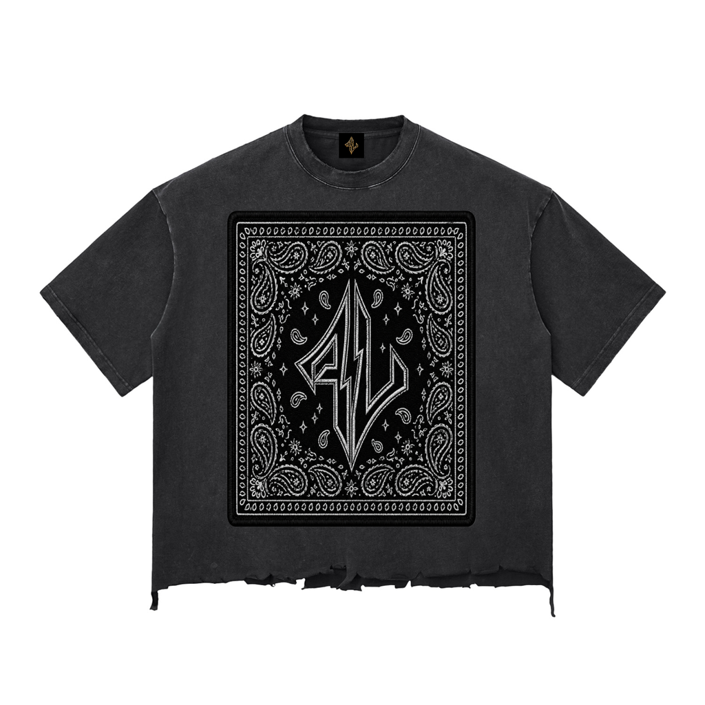 FASTLIFE BLK Bandanna Snow Wash Raw-Hem Boxy T-shirt