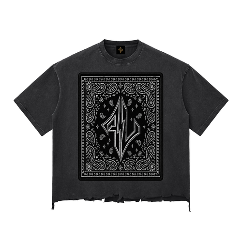 FASTLIFE BLK Bandanna Snow Wash Raw-Hem Boxy T-shirt